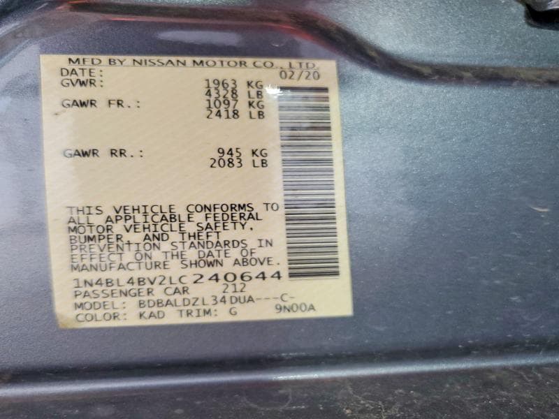 2020 NISSAN ALTIMA 12