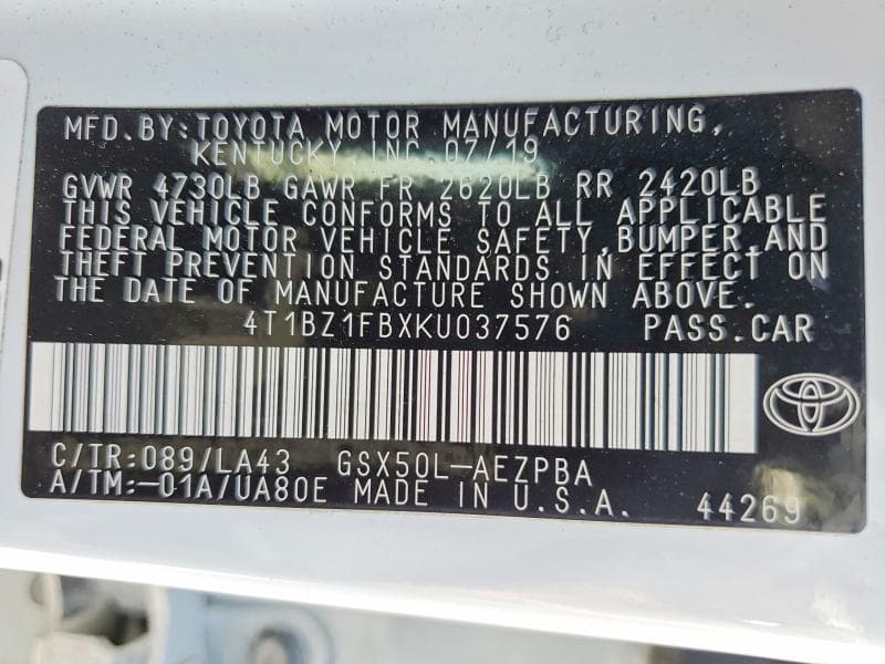 2019 TOYOTA AVALON LIMITED LIMITED 12