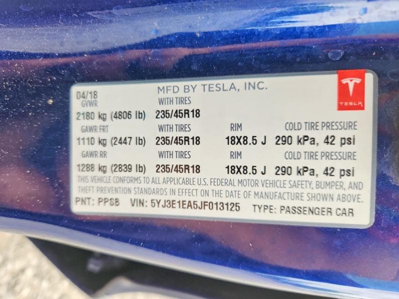 2018 TESLA MODEL 3 12