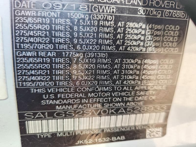 2019 LAND ROVER RANGE ROVER HSE 12