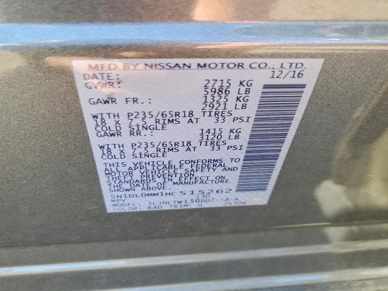 2017 INFINITI QX60 BASE 12