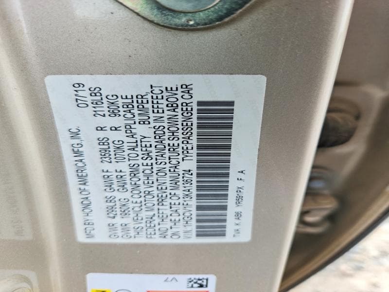 2019 HONDA ACCORD LX LX 13