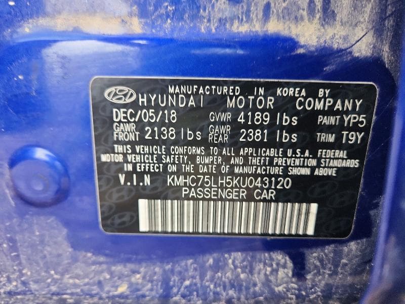 2019 HYUNDAI IONIQ ELECTRIC BASE BASE 12