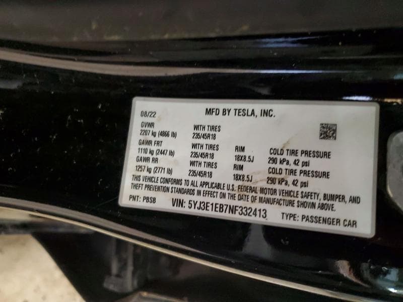 2022 TESLA MODEL 3 12