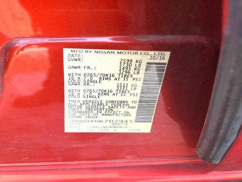 2017 NISSAN FRONTIER SV 12