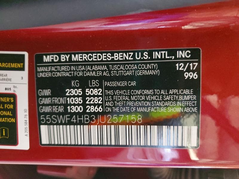 2018 MERCEDES-BENZ C 350E 350E 12