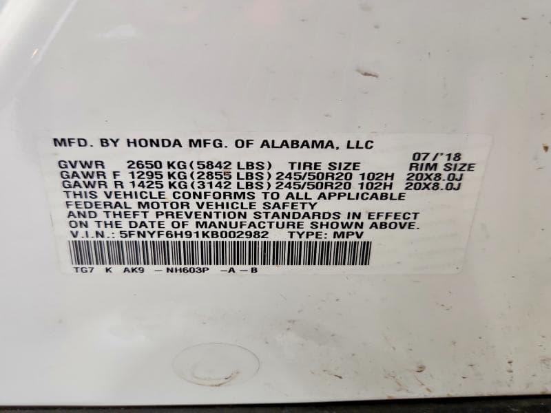 2019 HONDA PILOT TOURING TOURING 13