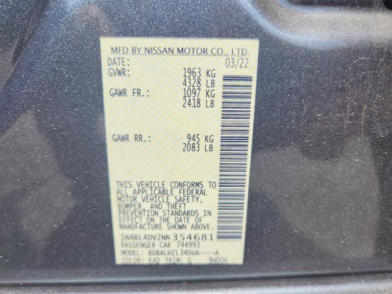2022 NISSAN ALTIMA SV 12
