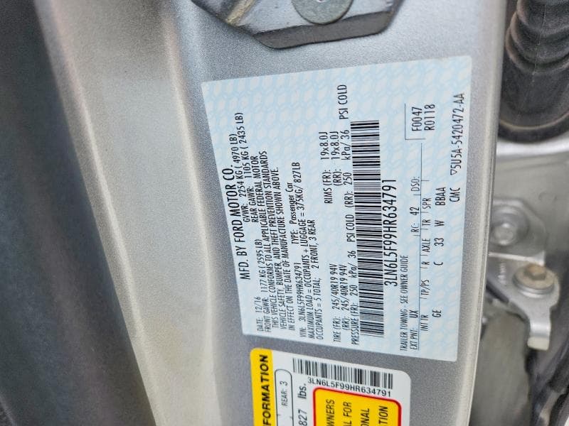 2017 LINCOLN MKZ RESERVE RESERVE 12