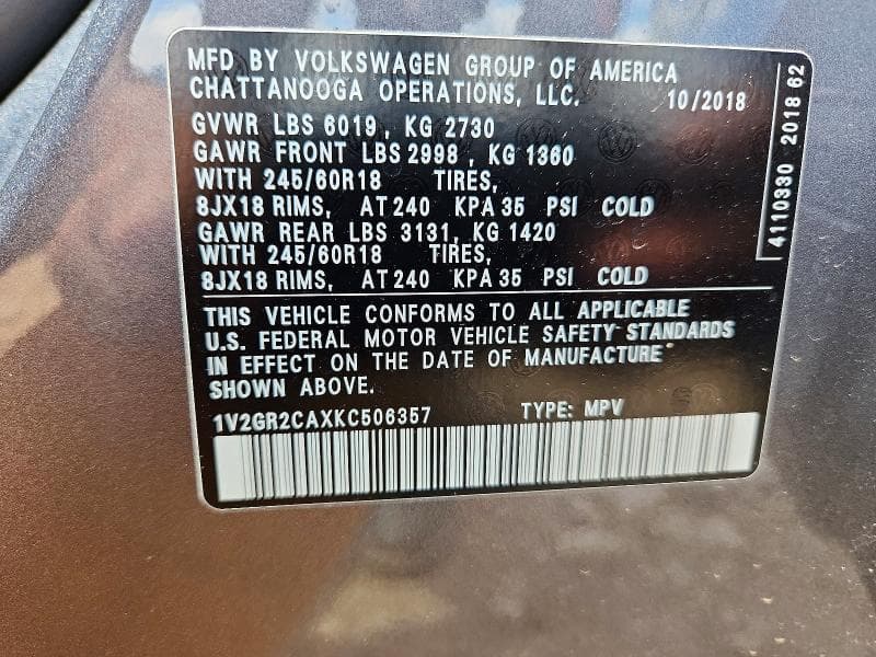 2019 VOLKSWAGEN ATLAS S 13