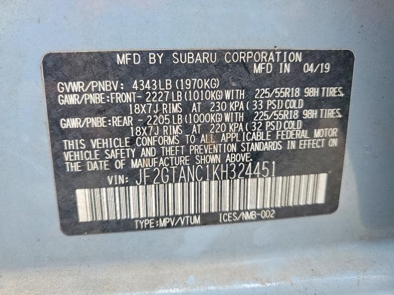 2019 SUBARU CROSSTREK LIMITED 13