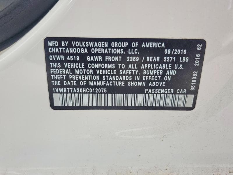 2017 VOLKSWAGEN PASSAT SE 12