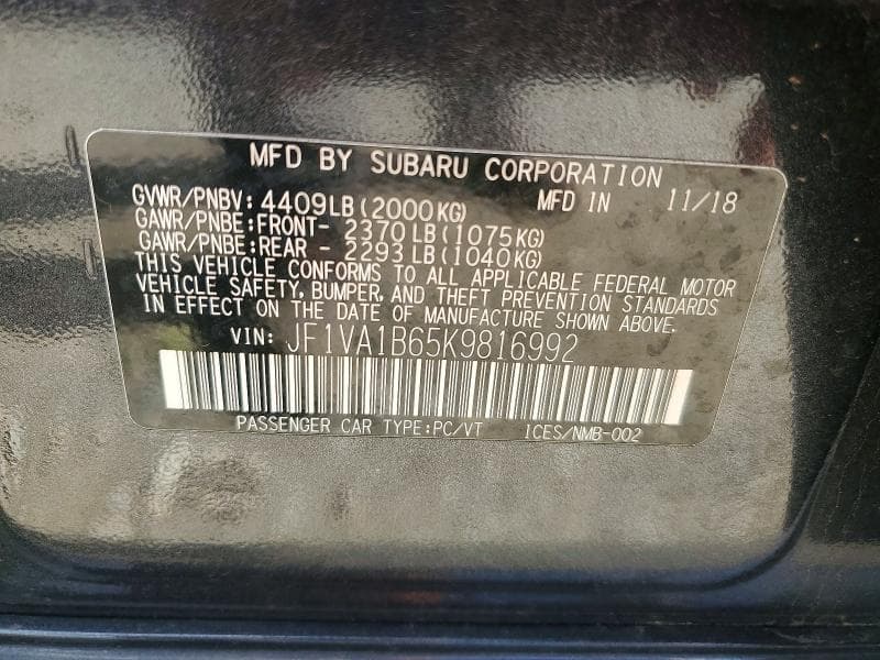 2019 SUBARU WRX PREMIUM 12