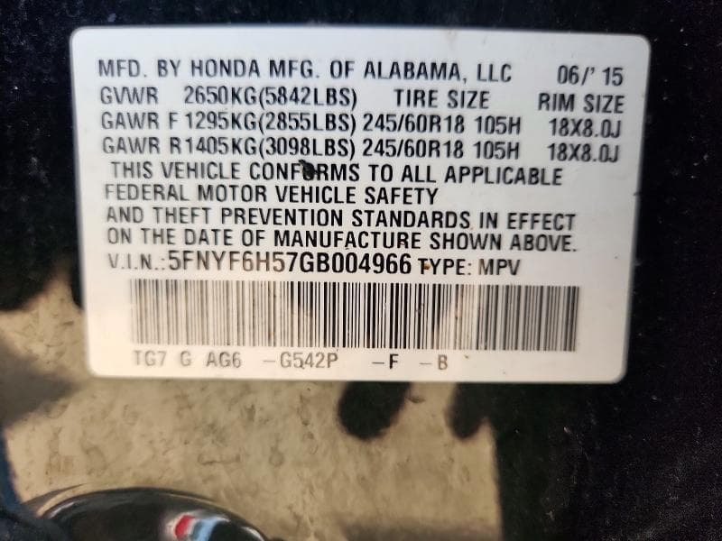 2016 HONDA PILOT EXL 12