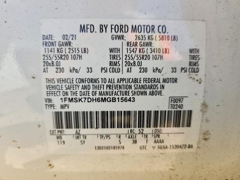 2021 FORD EXPLORER XLT 14