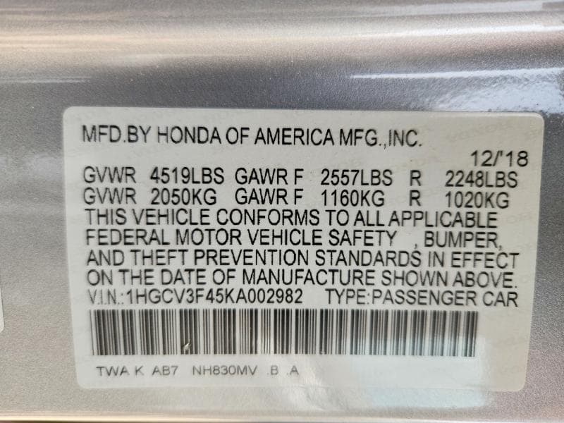 2019 HONDA ACCORD HYBRID EX HYBRID EX 12