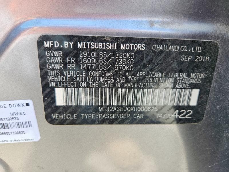 2019 MITSUBISHI MIRAGE ES ES 12