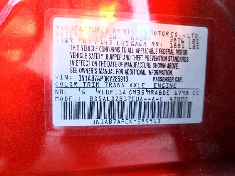 2019 NISSAN SENTRA SV SV 12