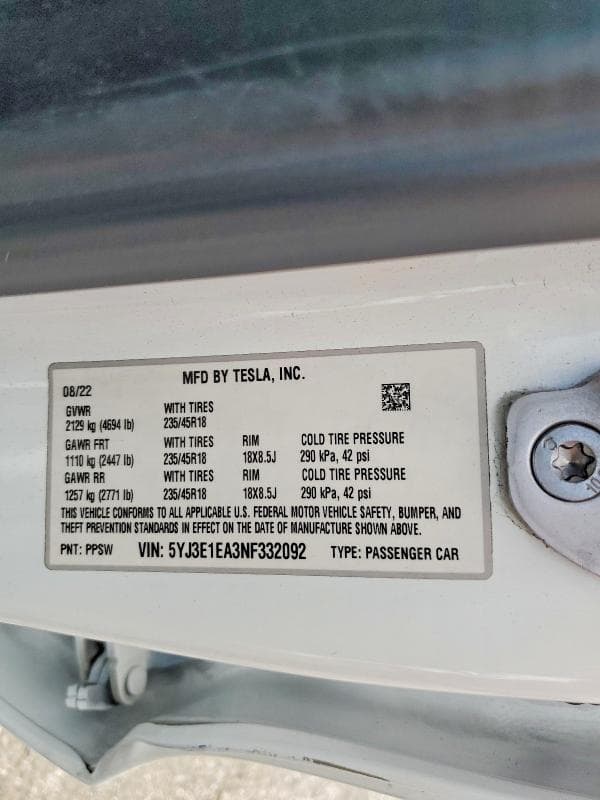 2022 TESLA MODEL 3 12