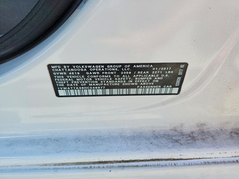 2017 VOLKSWAGEN PASSAT S 12