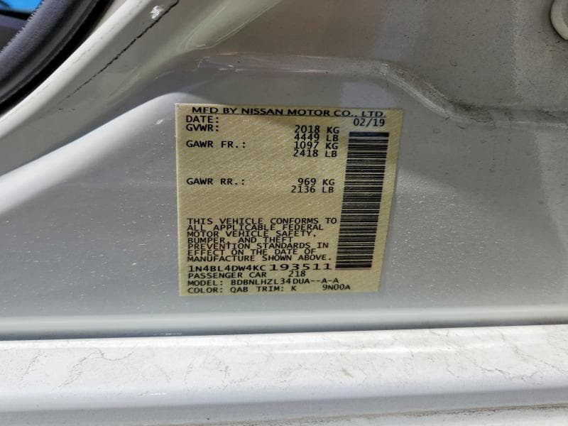 2019 NISSAN ALTIMA SV 12