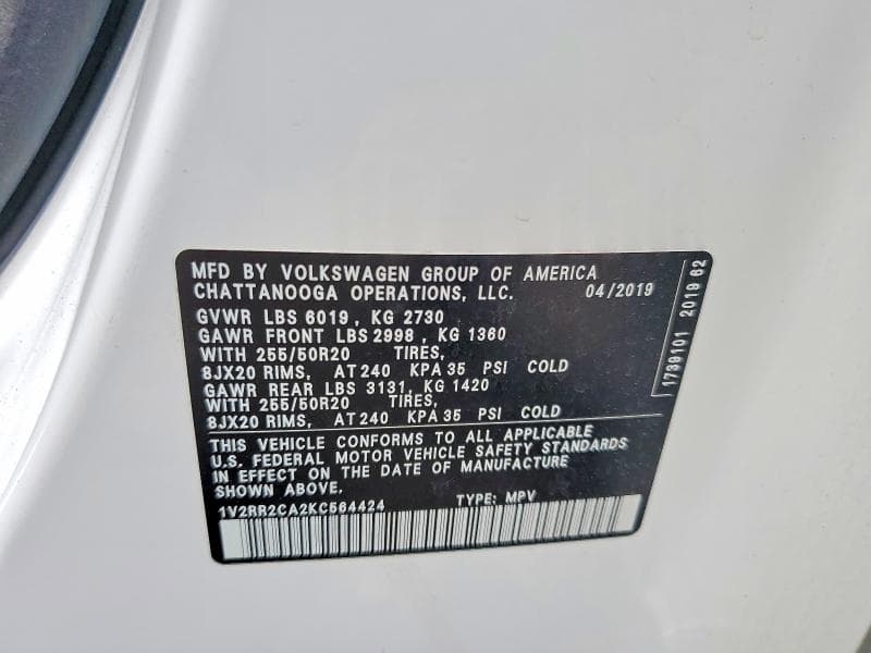 2019 VOLKSWAGEN ATLAS SEL 13