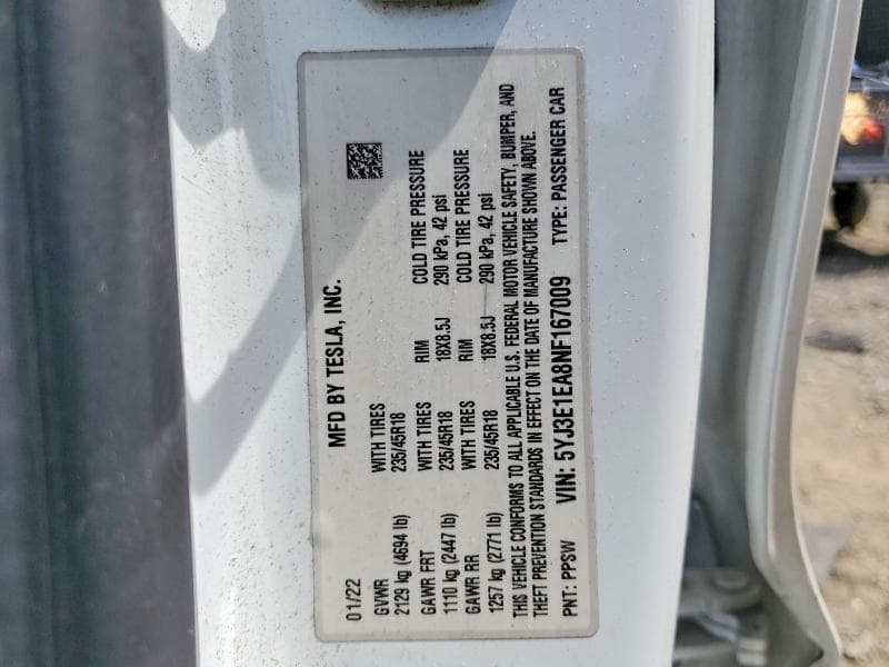 2022 TESLA MODEL 3 12