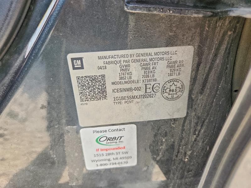 2018 CHEVROLET CRUZE LT LT 12