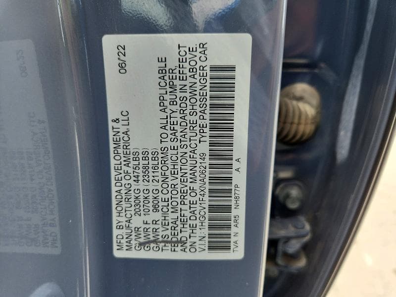2022 HONDA ACCORD SPORT SE SPORT SE 12