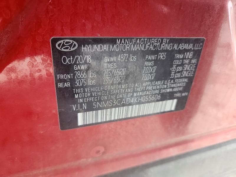 2019 HYUNDAI SANTA FE SEL 2.4L 14