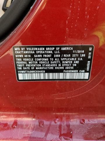 2017 VOLKSWAGEN PASSAT SE SE 12