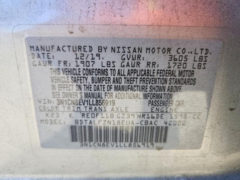 2020 NISSAN VERSA SV SV 12