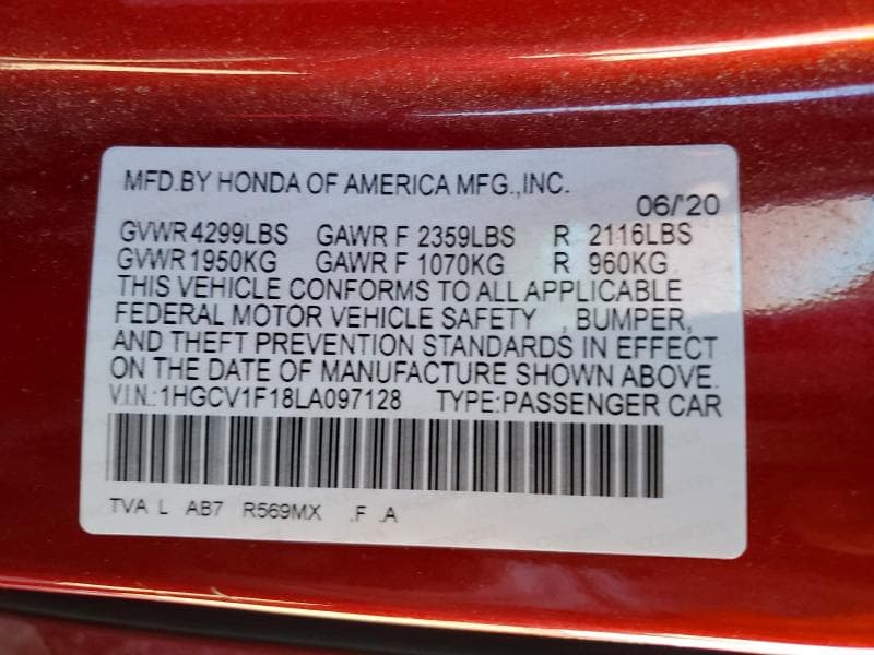 2020 HONDA ACCORD LX 12