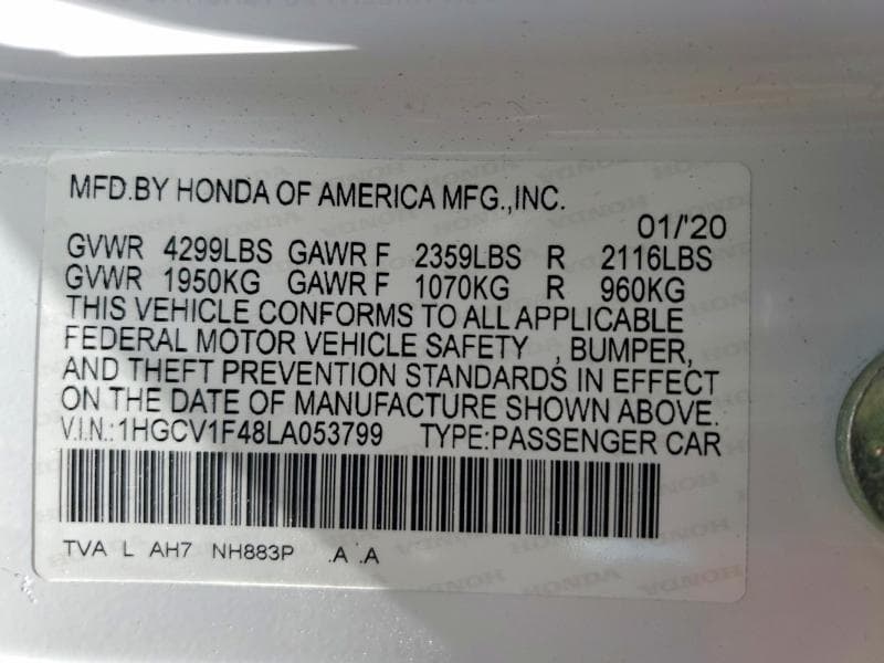 2020 HONDA ACCORD EX EX 12