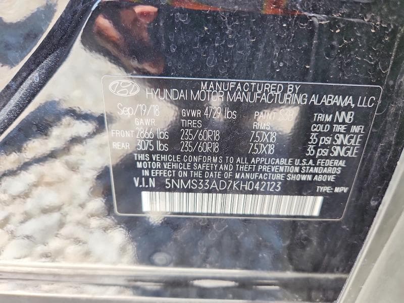 2019 HYUNDAI SANTA FE SEL PLUS 2.4L 13