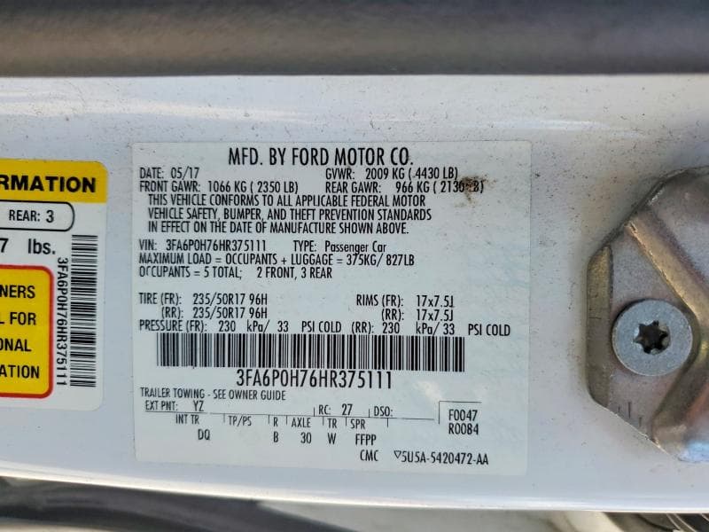 2017 FORD FUSION SE 12