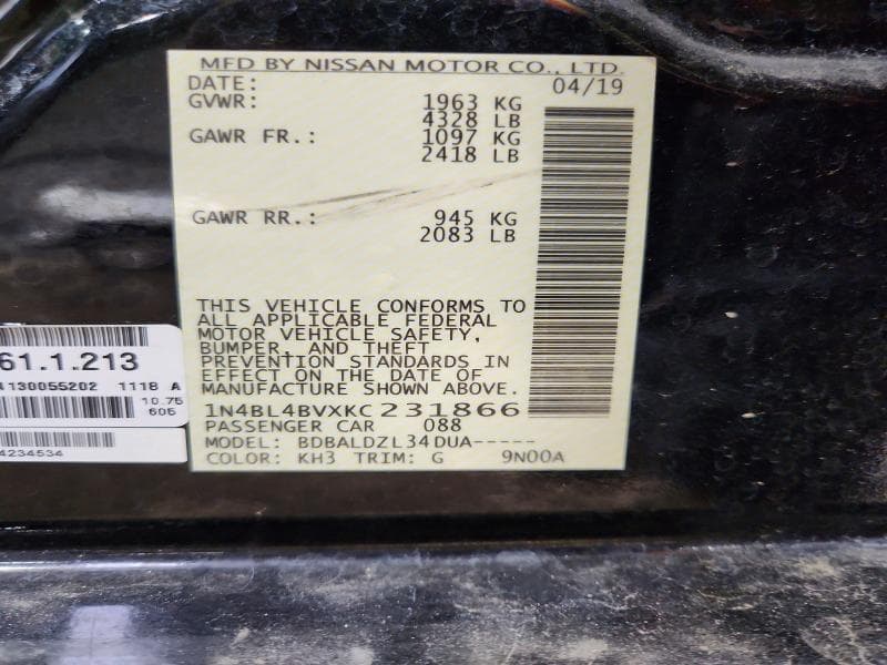 2019 NISSAN ALTIMA S 12