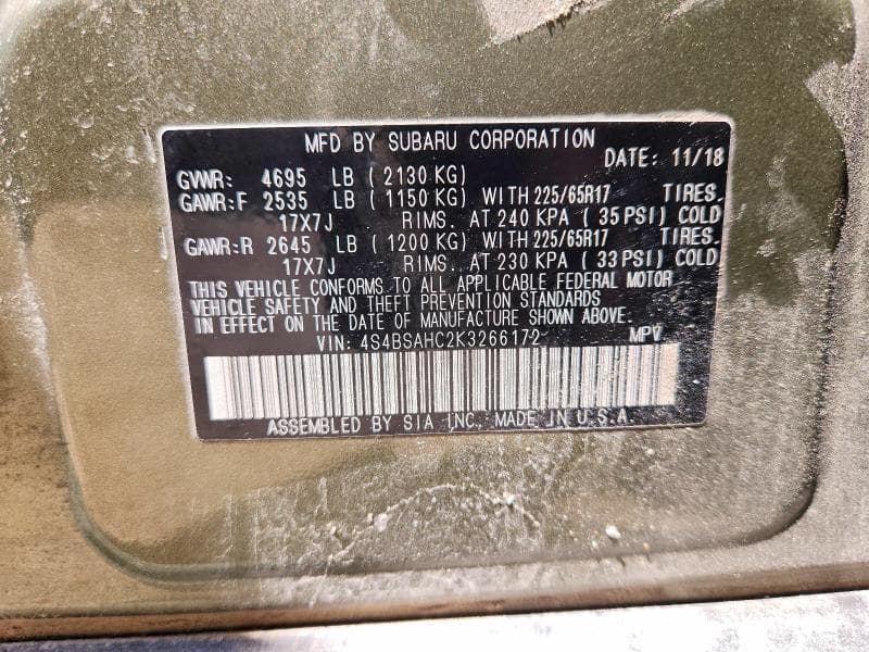 2019 SUBARU OUTBACK 2.5I PREMIUM 14