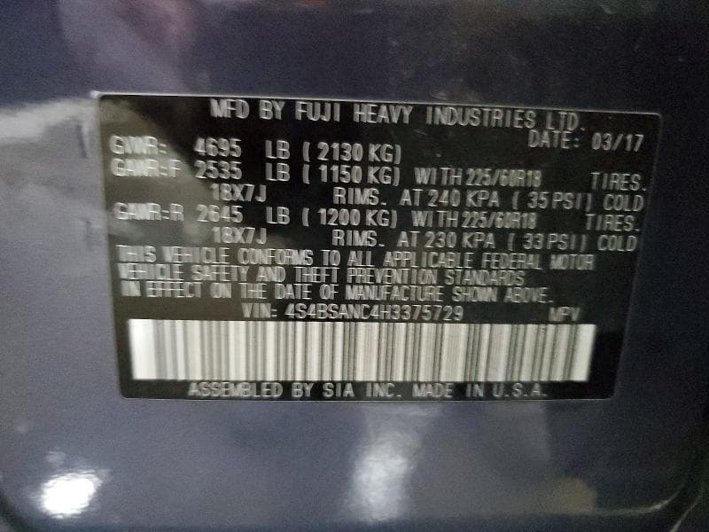 2017 SUBARU OUTBACK 14