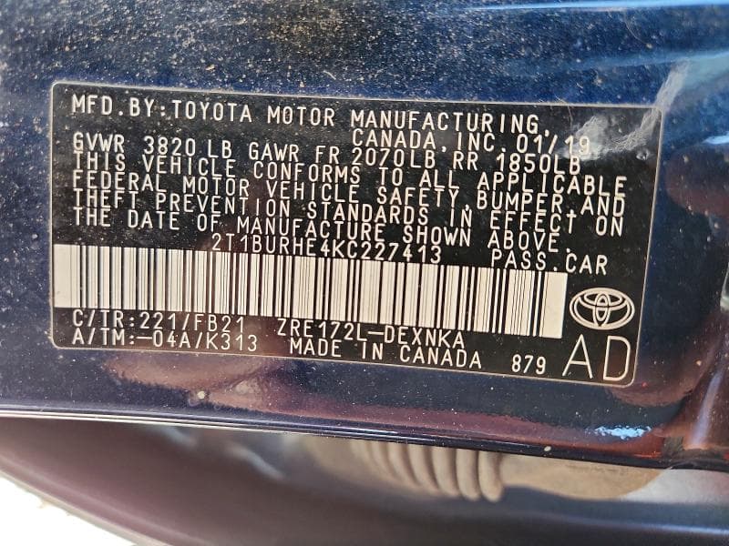 2019 TOYOTA COROLLA LE 13