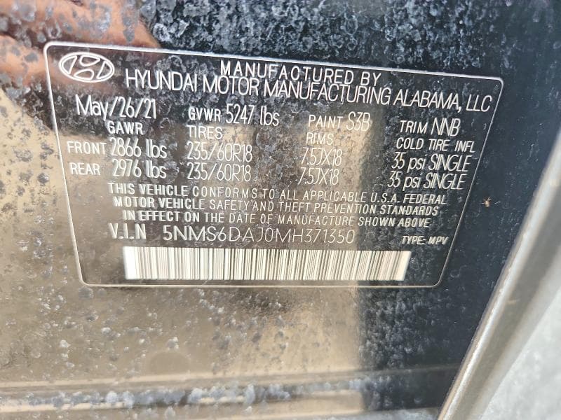 2021 HYUNDAI SANTA FE SEL SEL 12