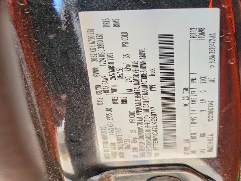2020 FORD F150 SUPERCREW SUPERCREW 12