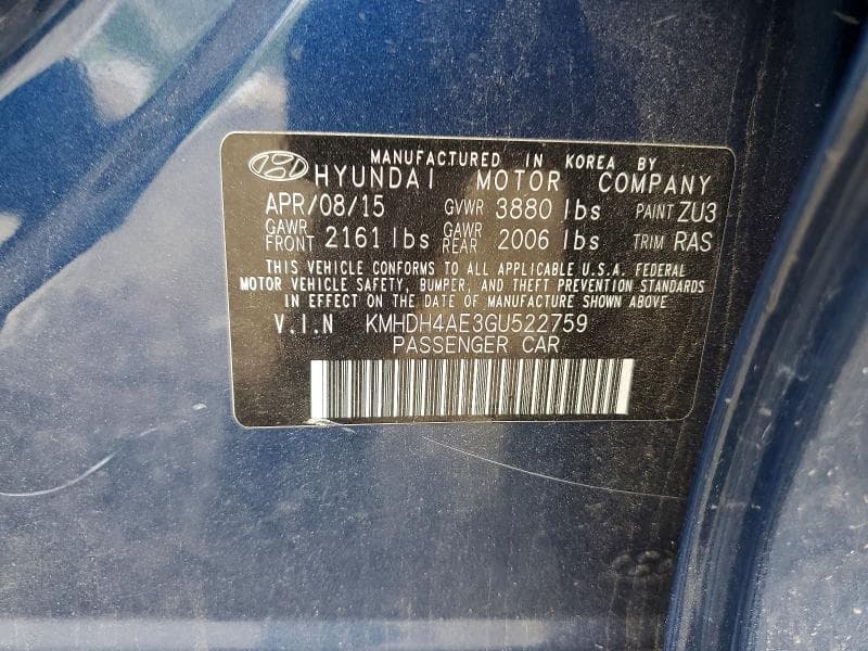 2016 HYUNDAI ELANTRA SE SE 12