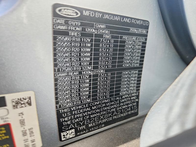 2019 LAND ROVER RANGE ROVER VELAR S 12