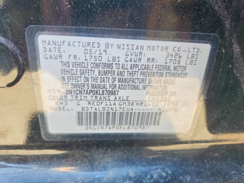 2019 NISSAN VERSA SV SV 12