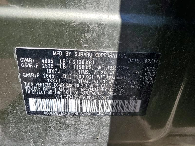 2019 SUBARU OUTBACK 2.5I LIMITED 13