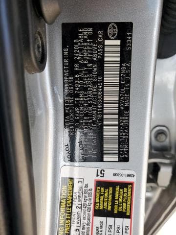 2018 TOYOTA CAMRY L L 12