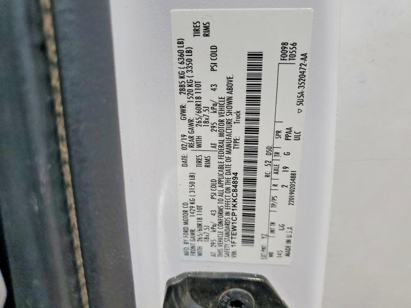 2019 FORD F150 SUPERCREW 12
