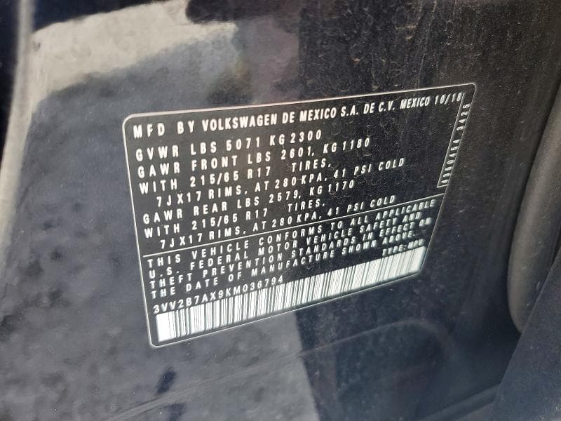 2019 VOLKSWAGEN TIGUAN SE SE 12