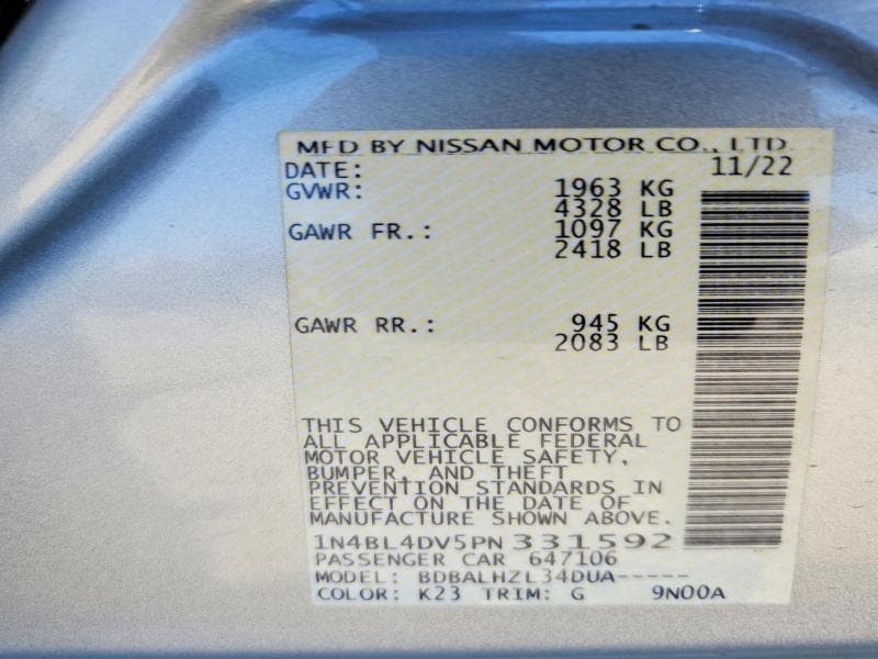 2023 NISSAN ALTIMA SV 12